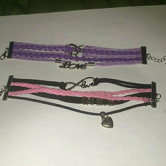 Purple and Pink Braided Cat Mom Charm Bracelets - Picture 1 of 3